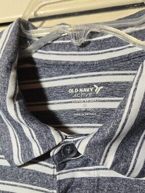 Old Navy Blue and Gray Striped Polo Shirt